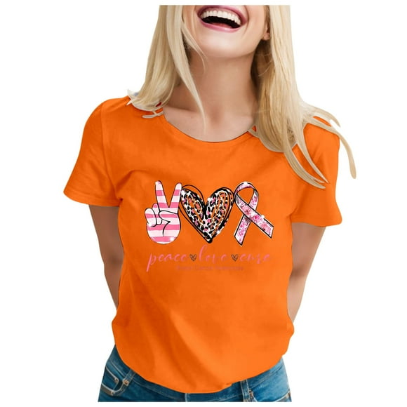 TSADFHJI Peplum Tops for Women Dressy Women's Cancer Printed T Shirt International Publicity Moon Short Sleeved Shirt Xxl Orange