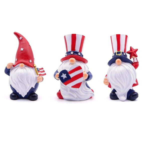 3-Piece Patriotic Gnome Set, Resin American Flag Garden Gnomes Decor, 4th of July In-dependence Day Decorations for Home, Table, Tiered Tray, Outdoor Yard