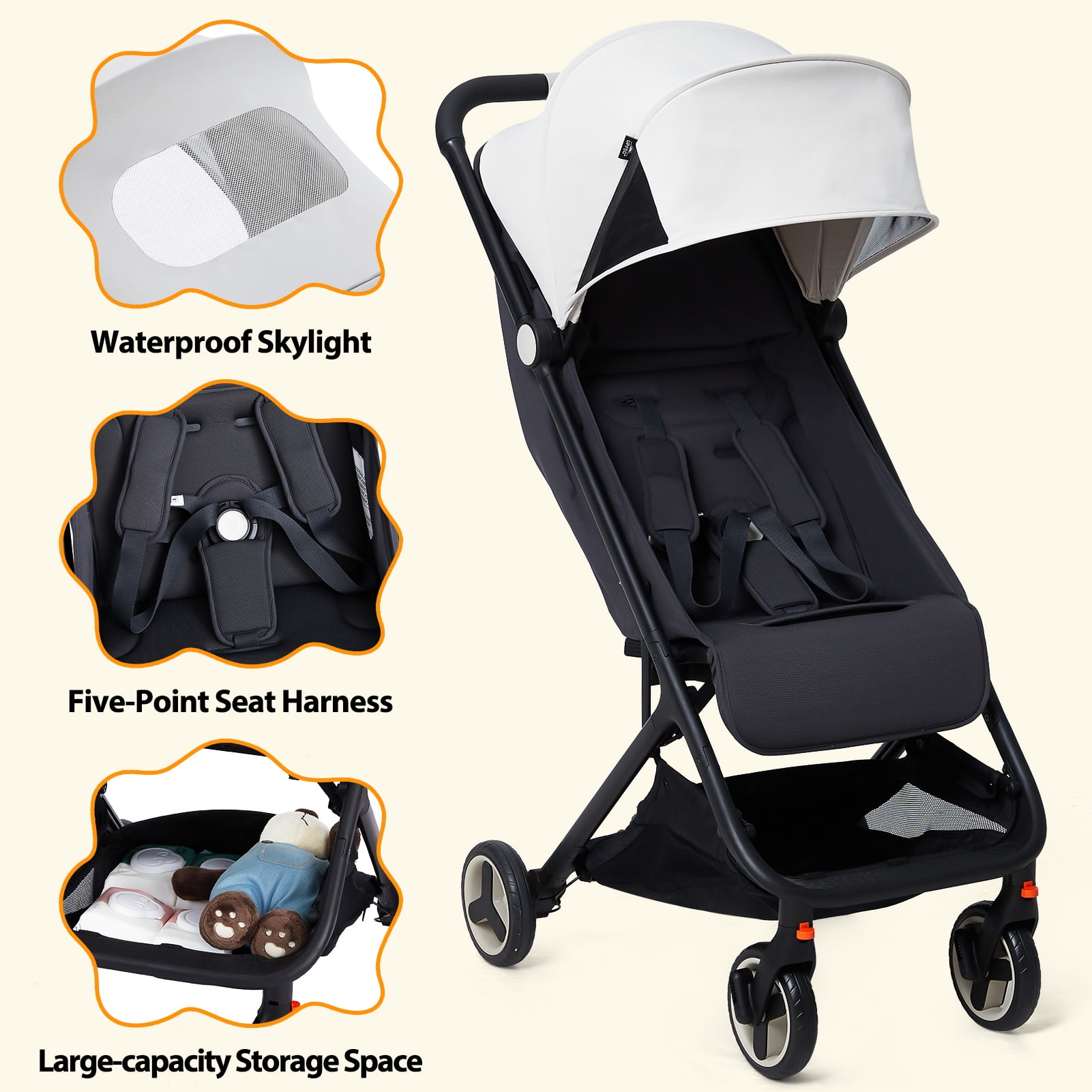Roromall Lightweight Stroller, Compact One-Hand Fold Travel Stroller for Airplane Friendly, Reclining Seat and Canopy