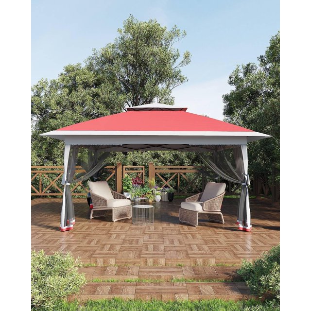 Yeshouse 12x12 Pop Up Gazebo tienda de lona al aire libre, Gazebo al aire libre con 4 bolsas de arena, niveles dobles y malla de malla para césped, jardín, Patio trasero y muebles de Patio