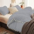 thumbnail image 3 of DNG Creations 3 Piece White Pom Pom Duvet Cover with Zipper Closure, 100% Egyptian Cotton, 800 Thread Cotton ( Full/Queen - Solid Silver ), 3 of 5