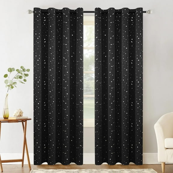 Blackout Silver Twinkle Stars Curtain Pair, Silver Grommet Top Window Panels for Bedroom, Kids Room, Sun Blocking Thermal Insulated (40" W x 84" L)