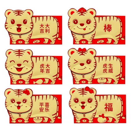 

Younar 6Pcs Red Envelopes Chinese - Hongbao Paper Bag - 2022 New Year Red Envelope For Money Cartoon Tiger Pattern Meaningful Spring Festival Supplies
