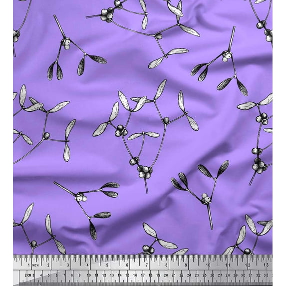 Soimoi Purple Velvet Fabric Berries Leaves Decor Fabric Printed Yard 58 Inch Wide
