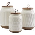thumbnail image 6 of TTU Tabletops Gallery Ceramic Canister Collection- Stoneware Designed Kitchen Storage Acacia Wood White Set, 3 Piece Botanical  Canister Set, 6 of 11