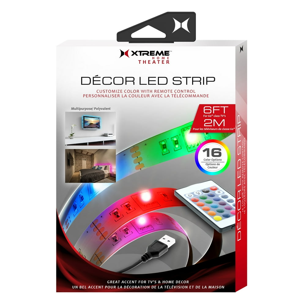 Xtreme 6ft 2m Multicolor LED Light Strip, Décor Accent Lighting, USB Powered with Remote Control