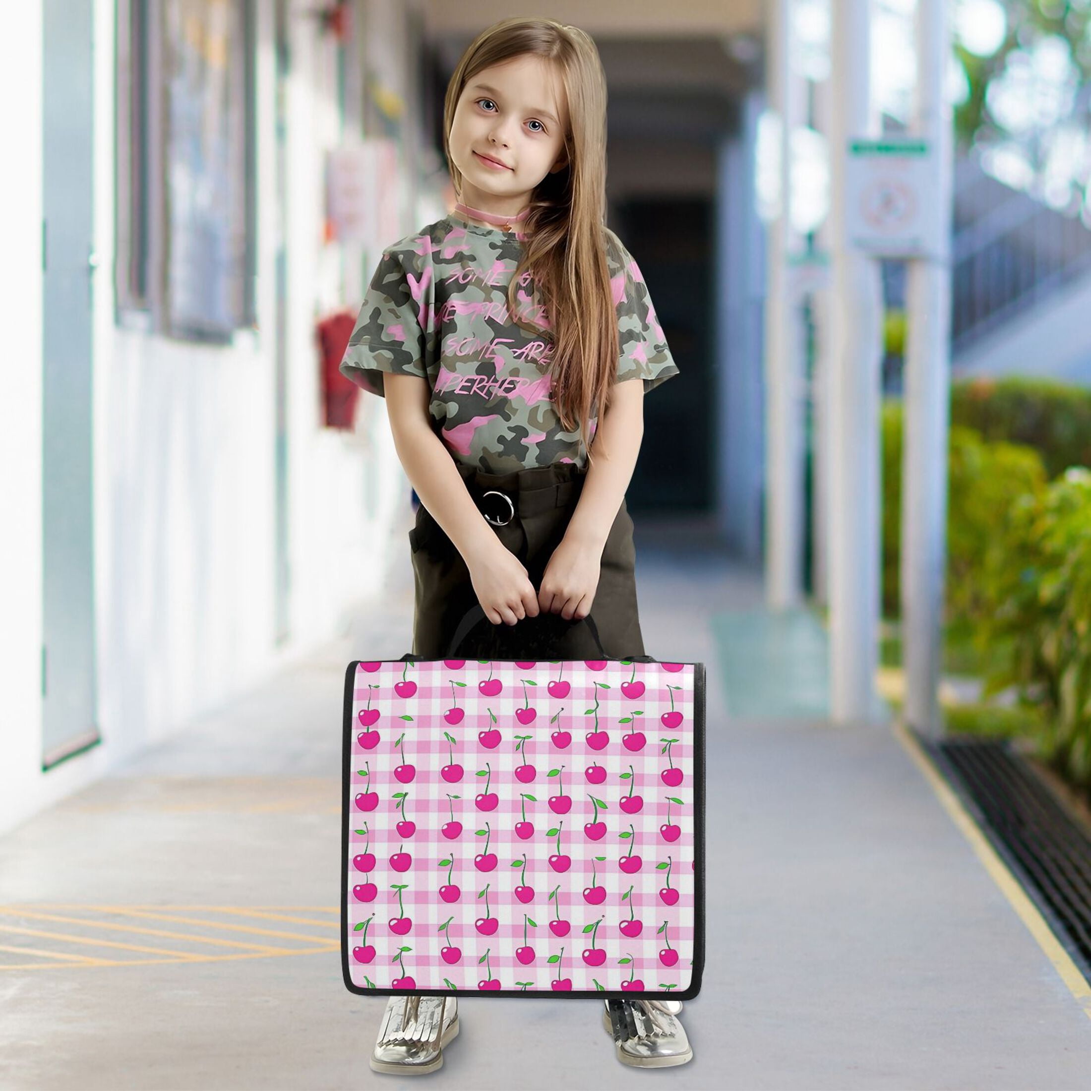 3 Ring Zipper Binder with Shoulder Strap Waterproof Trapper Keeper 2 Inch D-Ring 500 Sheets Capacity Cherry on Gingham