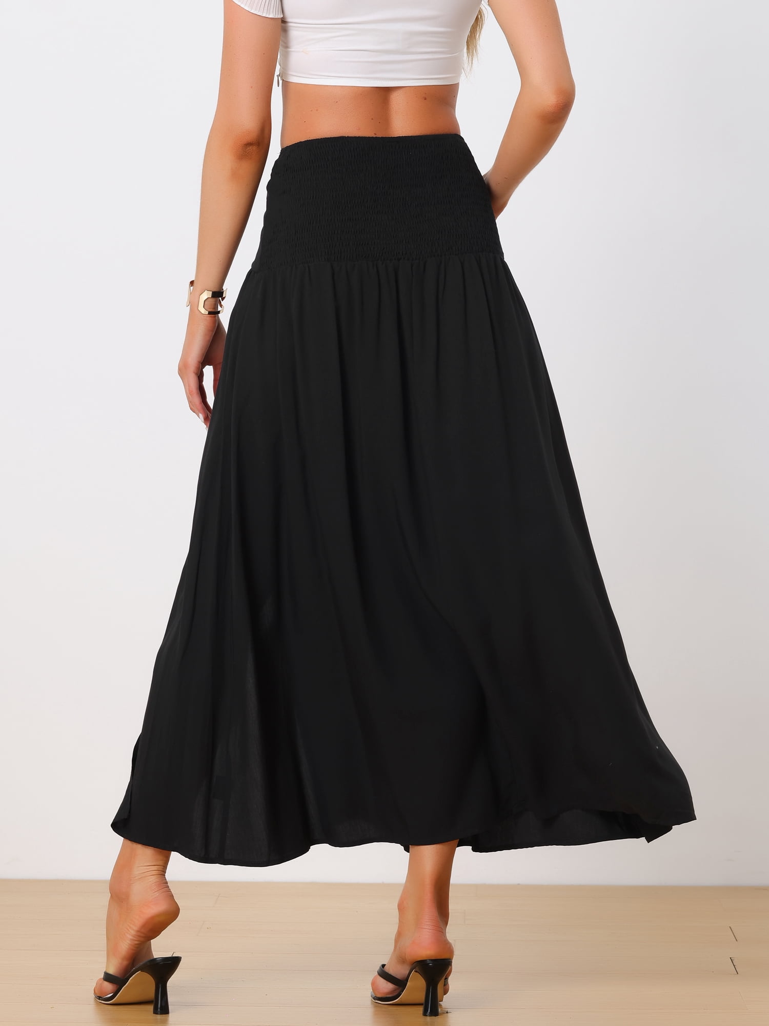 DARING DIVA Women High Waist Split Side Summer Maxi Beach Skirt XL Black