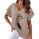 thumbnail image 1 of Gibobby Camisetas Mujer Manga Corta Camiseta manga corta murciélago casual algodón con cuello en V y estampado golondrina para mujer(Caqui,CH), 1 of 4