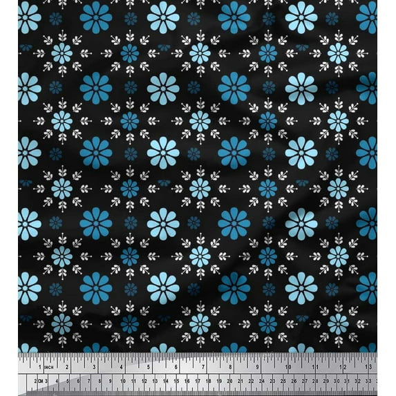 Soimoi Polyester Crepe Fabric Leaves & Floral Artistic Decor Fabric Printed Yard 42 Inch Wide
