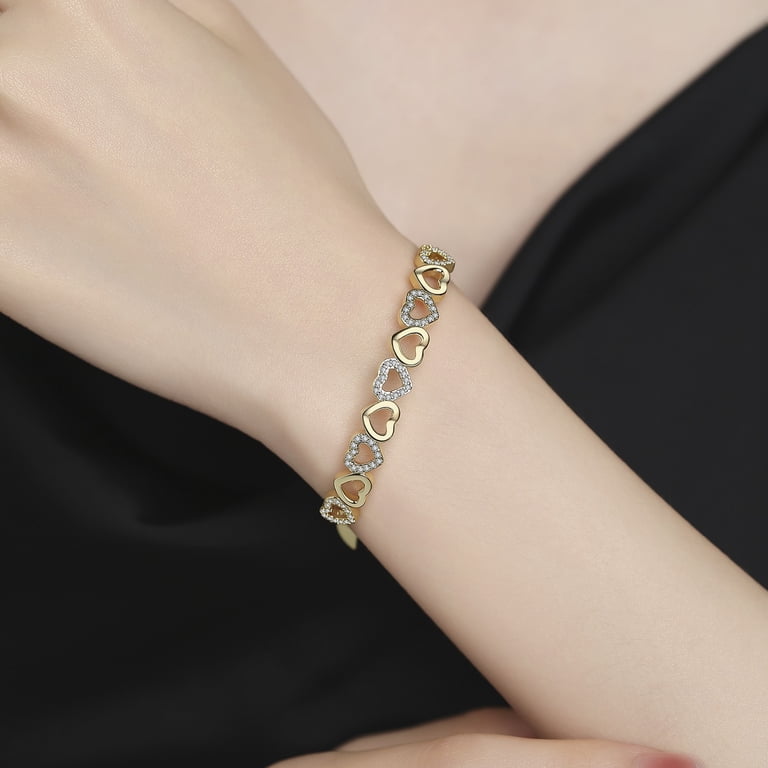 Amy & Annette Gold Heart Bangle Bracelet, Adjustable photo 3