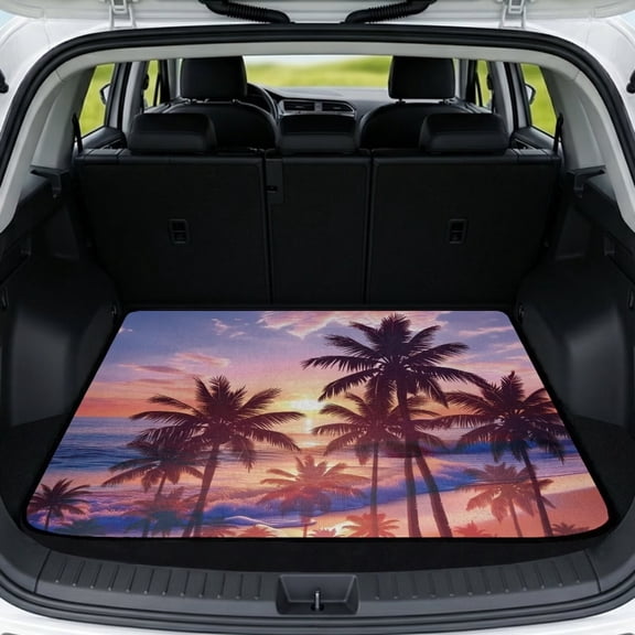 HUISEFOR Sunset Palm Tree Car Trunk Mat 29" x 39" Universal Cargo Mat Rear Trunk Liner Anti-Scratch Cars Accessories Easy To Clean Suitable for Most Car Models