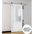 thumbnail image 5 of Sliding Barn Door with Hardware | Lucia 22 White Silk with Frosted Opaque Glass | Top Mount 6.6FT Rail Hangers Sturdy Set | Lite Wooden Solid Panel Interior Doors-18" x 80"-Frosted Glass-Silver Rail, 5 of 6