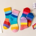 thumbnail image 7 of 5 Pair Rainbow Stripes Cotton Socks for 3-12T Kids Soft and Breathable Middle Tube Socks for Casual School Wear, 7 of 7
