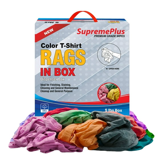 SupremePlus New Color Knit T-Shirt Cleaning Rags 5 lbs Compressed Box of Rags Reusable Cotton Household Cleaning Cloths & Wipes, Multicolor, 35 Count
