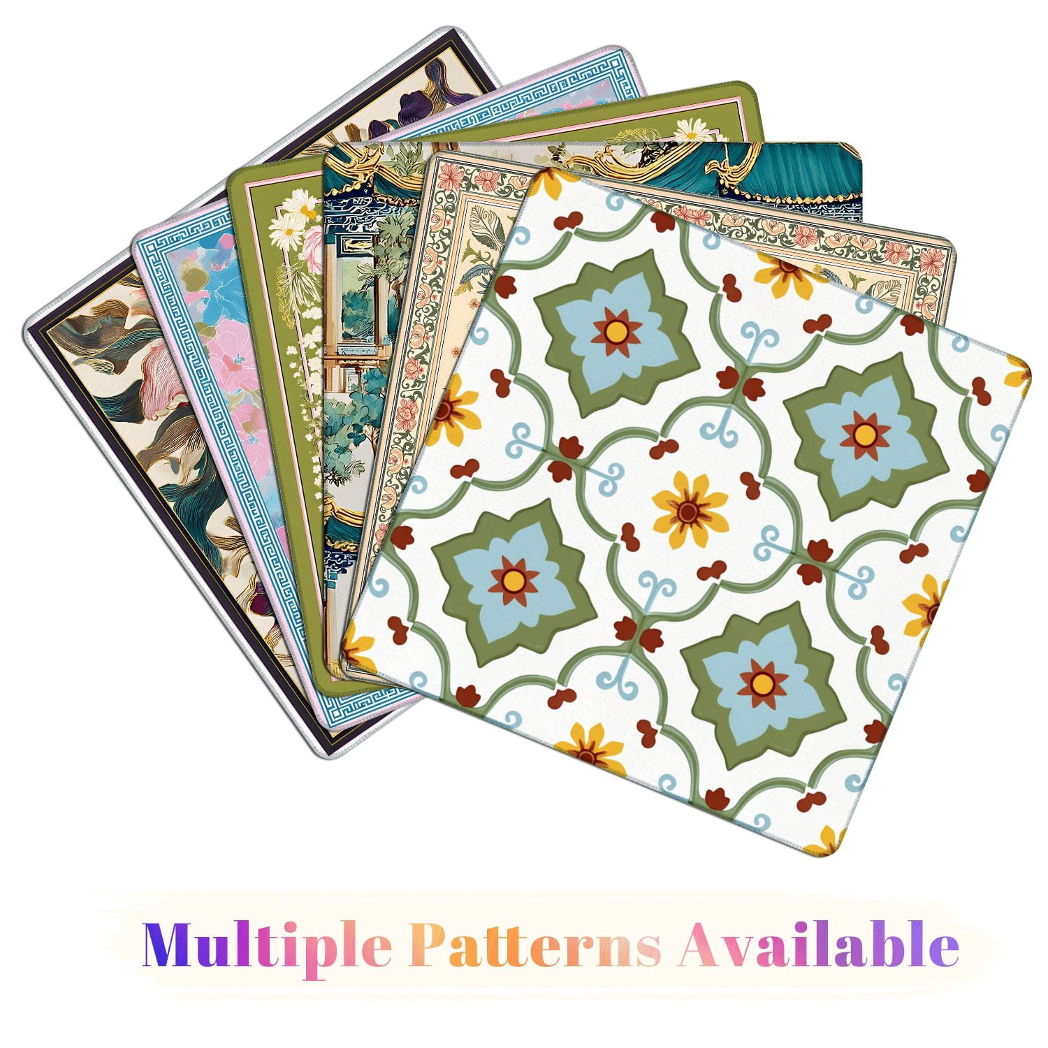 Mahjong Mat 31.5" x 31.5" Floral Geometric Blue Green Yellow Motifs Symmetrical Design Non-Slip Noise Reduction American Mahjong Tiles Table Cover for Dominoes Poker Card Board Games Gift