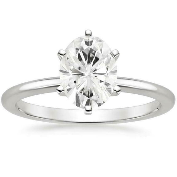 HeartsAndYou 1ct Oval Cut Moissanite Solitaire Engagement Ring for Women 18k White Gold Over Silver Six Prong