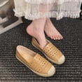 thumbnail image 2 of Womens Espadrille Flats Breathable Perforated PU Faux Leather Slip On Comfortable Jute Sole Casual Summer Shoes Yellow,Size 5.5, 2 of 6