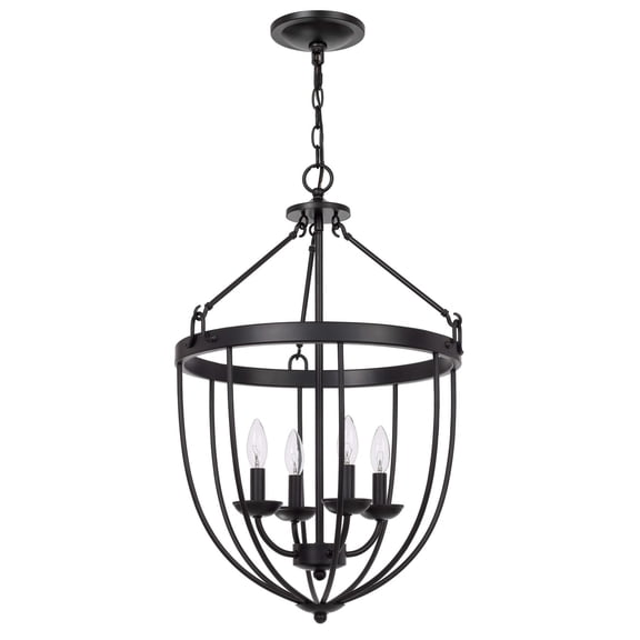 Chandelier with Metal Bird Cage Pendulum Design, Black- Saltoro Sherpi