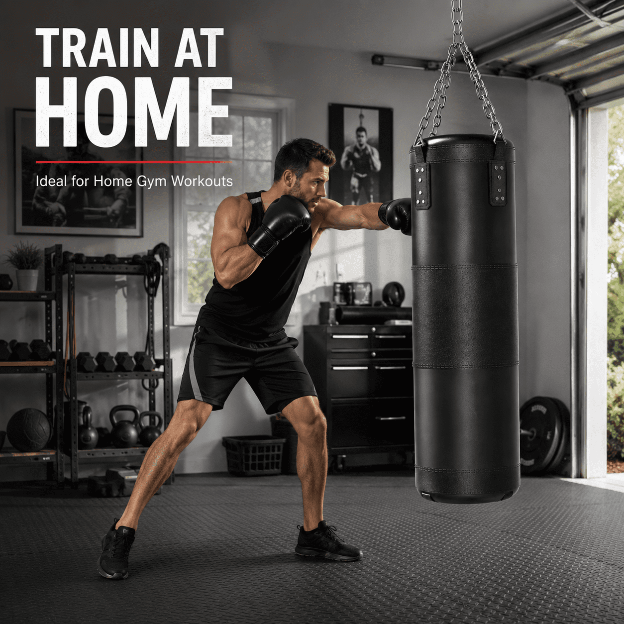Punching Bag for Adults, 4ft Heavy Boxing Bag Set Unfilled with 12oz Gloves, Black