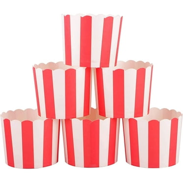 Pack of 50 Disposable Baking Paper Cupcake Wrappers - Red and White Stripes - Ideal for Birthdays, Weddings and Parties - Base Diameter: 6cm