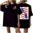 thumbnail image 1 of Camiseta de Cuello Redondo Impresa Delantera Y Trasera Del Día de la Independencia de las Mujeres, Tops Cortos Casuales para las Mujeres, 1 of 5