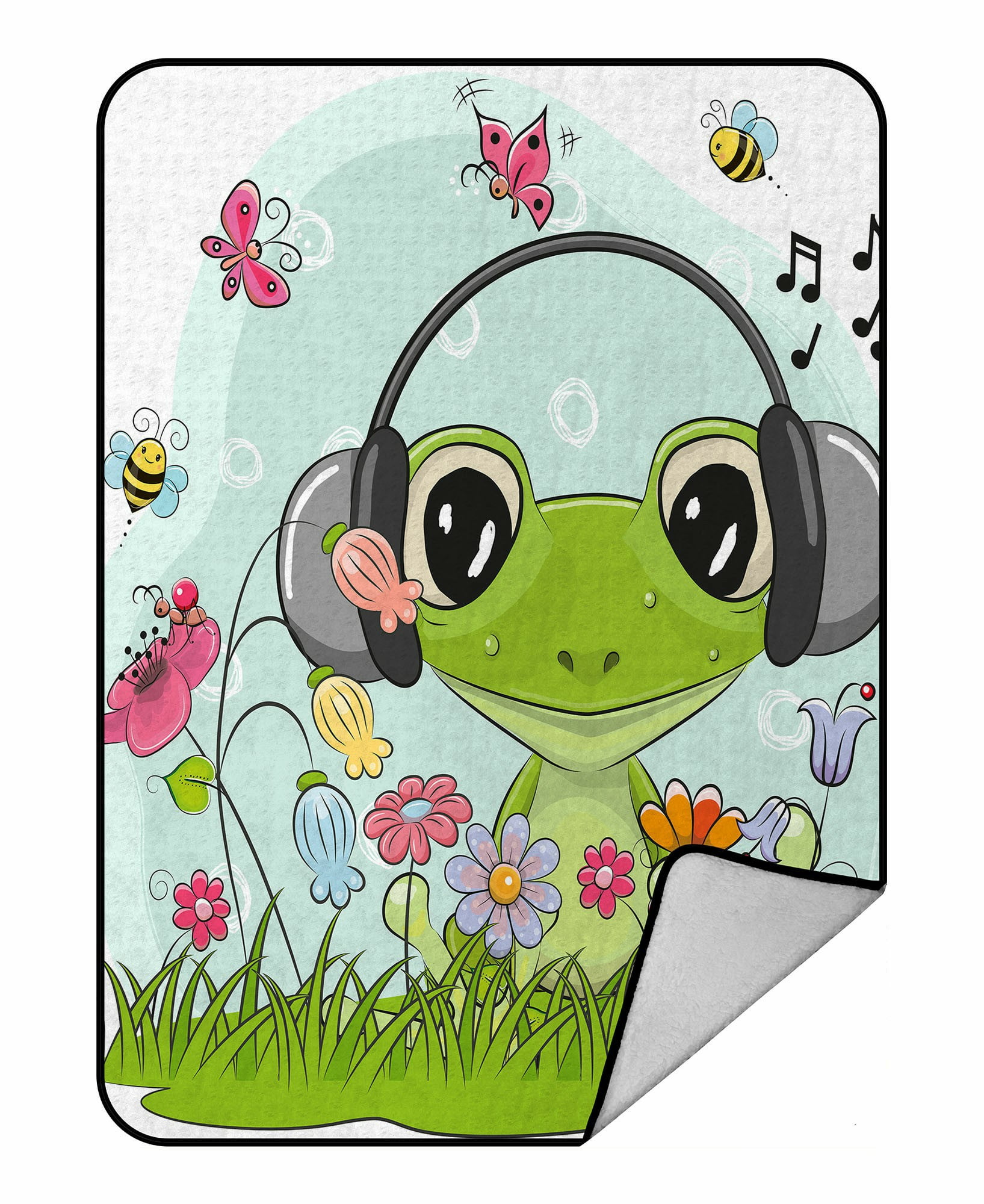 ECZJNT Cute Cartoon Frog on a meadow flowers butterflies Throw Blanket