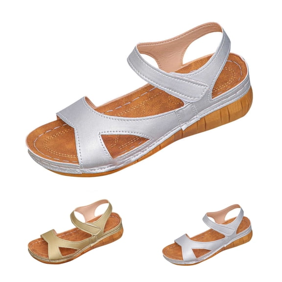 ATENAR Women Sandals Outdoor Sandals Walking Wedge Shoes Silver (US:8.5)