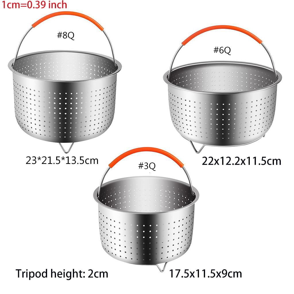 WE-POLUJ Kitchen Stainless Steel Steamer Basket with Silicone Covered Handle for 3/6/8 Quart Pressure Cooker Insert Accessories Vegetable Cleaning Drainer
