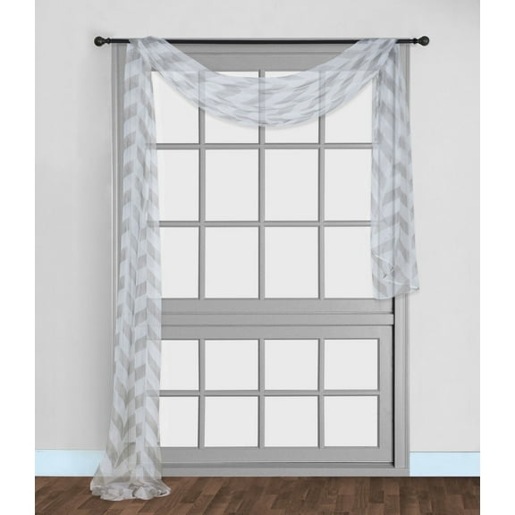 1PC C37 SCARF VALANCE SHEER VOILE ZIG ZAG GEOMETRIC TOPPER CHARCOAL/WHITE SEE THRU WINDOW KITCHEN, BATHROOM, RESTAURANT, ANY USE SIZE 36" WIDE X 216" LENGTH