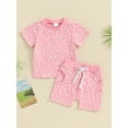 thumbnail image 2 of Suealasg Kids Girls Summer 2Pcs Clothes 6M 1T 2T 3T Toddler Baby Girls Casual Beach Outfits Floral Print Short Sleeve T-Shirt and Elastic Shorts Set, 2 of 9