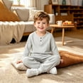thumbnail image 4 of hoksml Boys Cotton Loungewear Set, Long Sleeve Henley Shirt and Jogger Pants, Kids 2-Piece Casual Outfit, 4 of 5