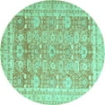 thumbnail image 1 of Ahgly Company Indoor Round Oriental Turquoise Blue Traditional Area Rugs, 4' Round, 1 of 4