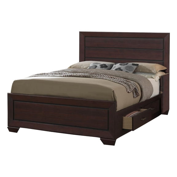 Wooden Eastern King Size Bed with Two Storage Drawers Brown - Saltoro Sherpi