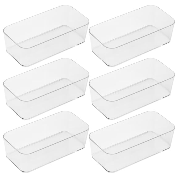 6 Pack Drawer Organizer - 6.69 x 3.35 x 1.97" Plastic Storage Bins, PET Organizers with Non-Slip Pads Clear Desk Storage Tray for Makeup, Jewelries, Kitchen Utensils, Bathroom and Office Storage Box