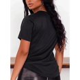 thumbnail image 3 of Plus Size Women's Los Angeles Graphic Tee - Casual Short Sleeve Round Neck T-Shirt, Black with Pink Letter Print, Stretchy Polyester Blend, Machine Washable, Spring/Summer/Fall Essential, 3 of 8