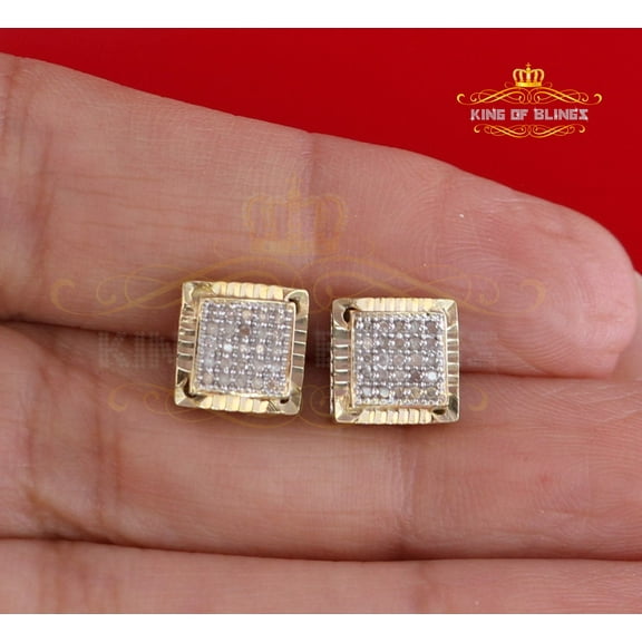 King of Bling's 925 Sterling Silver 0.15ct Diamond Yellow Square Earring For Men's / Women's