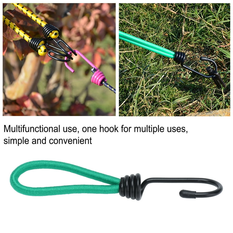 5 Pack 6mm Bungee Cord Hooks Black Anti Rust Paint Spiral Wire Hooks with Separable Reflective Elastic Rope Heavy Duty Strapping Tape Hooks for