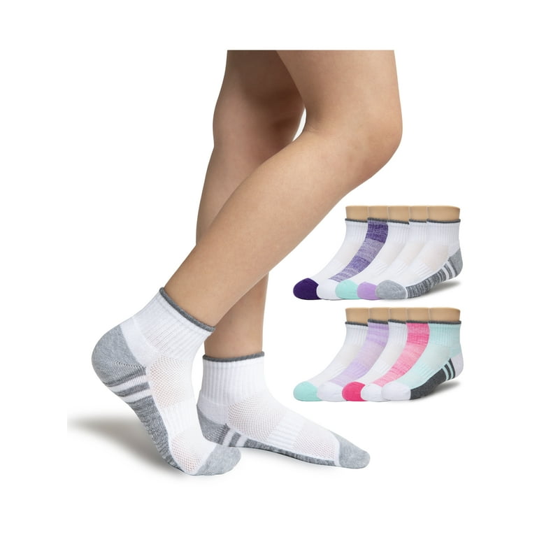 Athletic Works Girls Cushioned Ankle Socks, 10-Pack, Sizes S (6-10.5) - L  (4-10)
