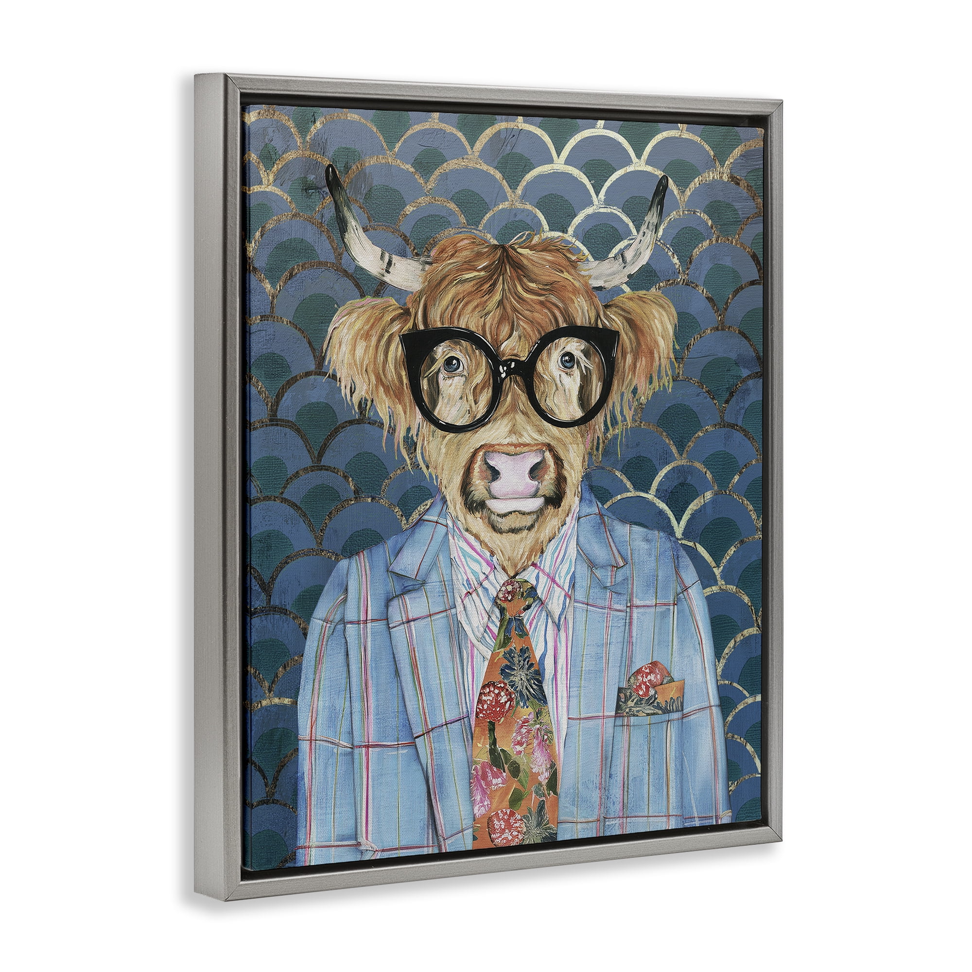 Stupell Industries Cool Highlander Portrait Gray Framed Floater Canvas Wall Art, design by Svetlana Aleynikova