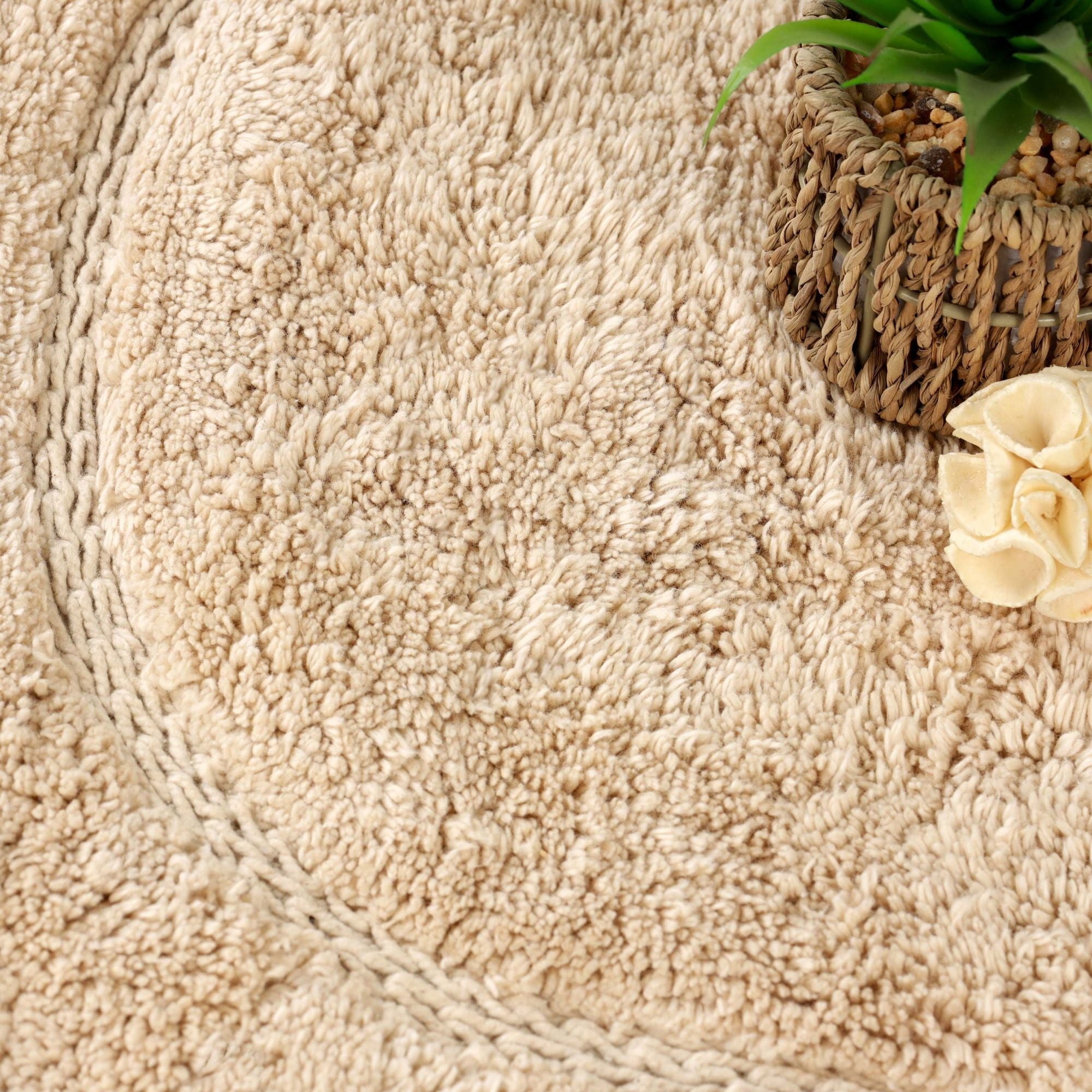 Superior Oval Bordered Cotton Washable Non-Slip Bath Rug, Runner Size, Ivory