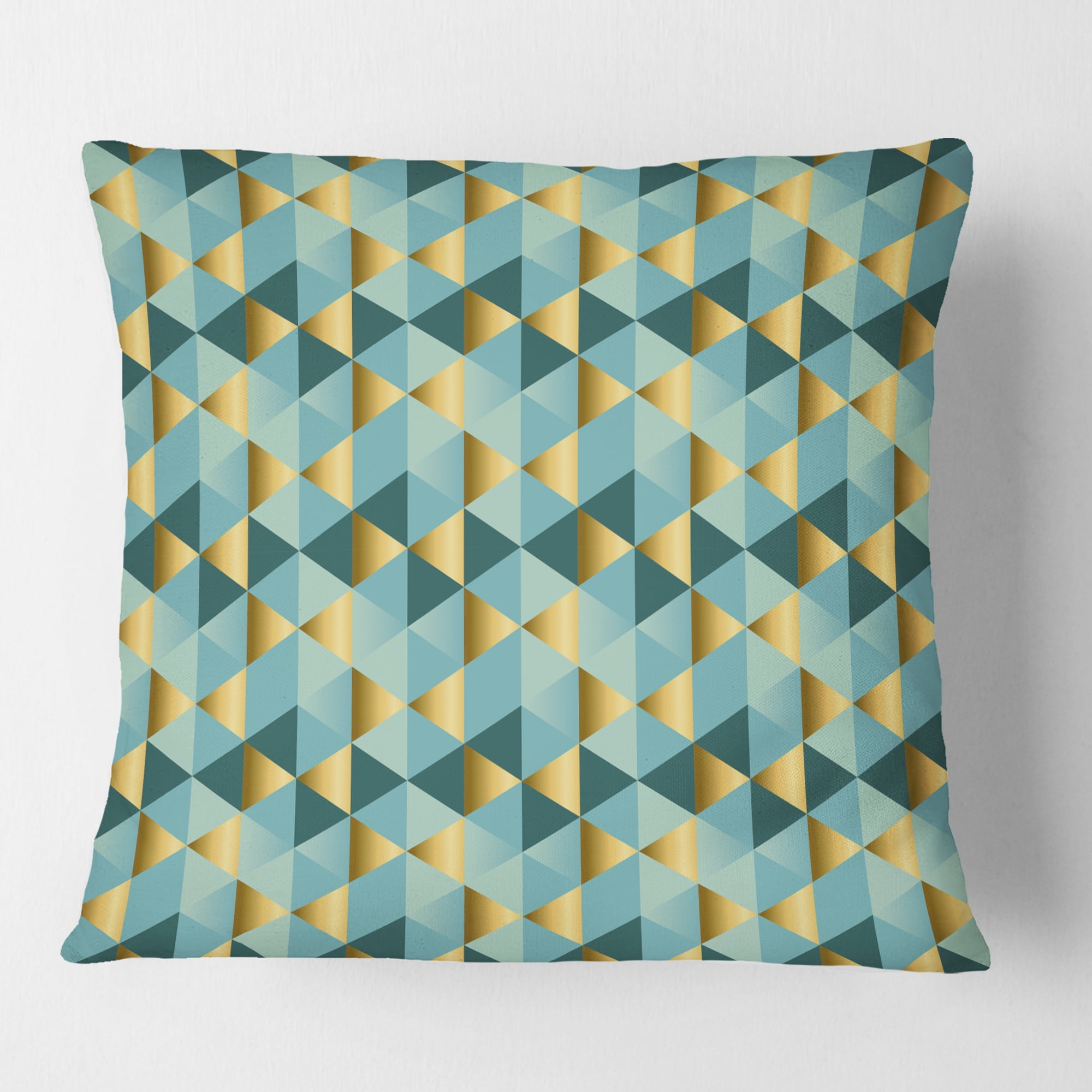 Designart Gold and Blue Dynamics V' Mid-Century Modern Throw Pillow - 16x16
