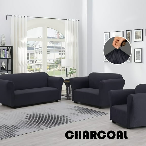 3pc Stretch Sofa Cover Set - Anti-Slip Light Beige - Wrinkle-Resistant for Couches/Armchairs (Machine Washable Gift)