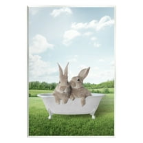 Stupell Industries Bunnies in Tub Landscape Nature Painting Unframed Art Print Wall Art, 13 x 19