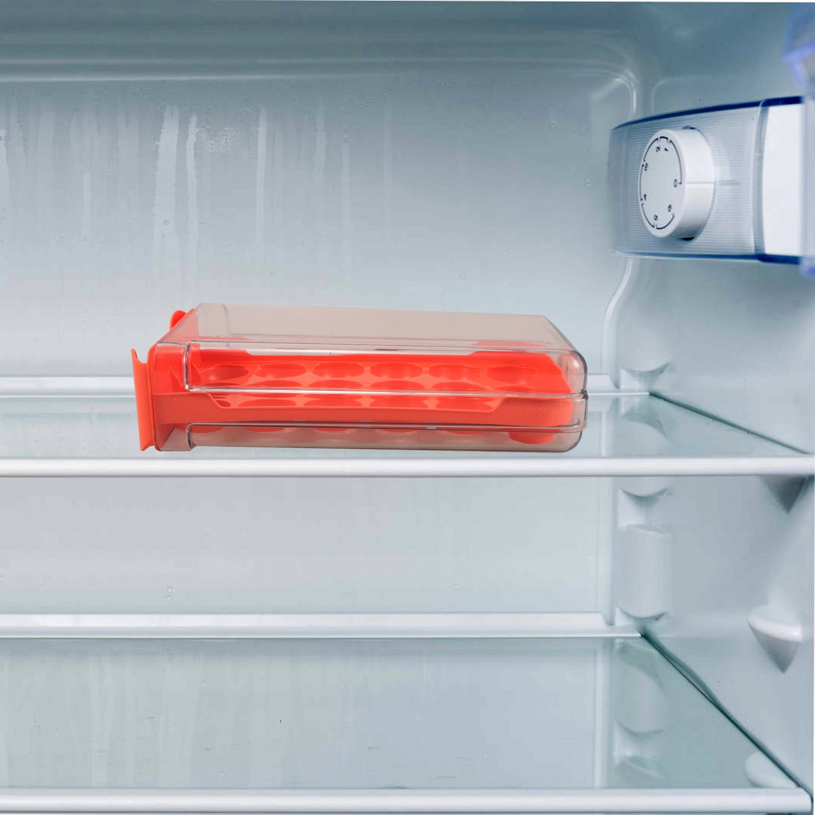 FRCOLOR Transparent Stackable Egg Holder for Fridge with Drawer Access Durable Reusable Plastic Orange 18 Count