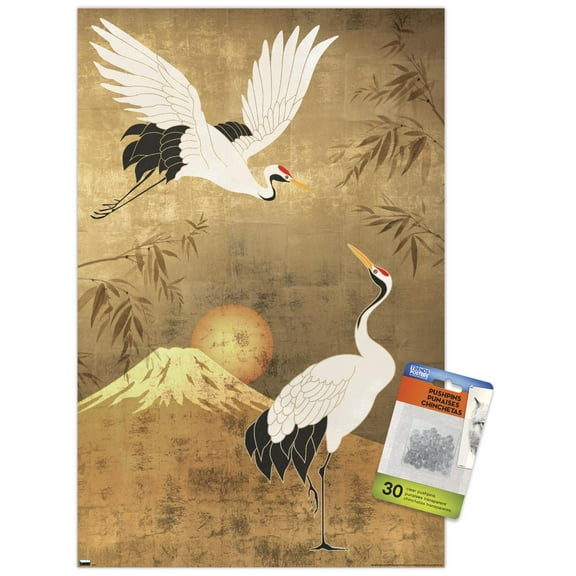 Reinders - Japanese Cranebirds Wall Poster with Push Pins, 14.725" x 22.375"