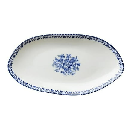 Oneida L6703061342 9.75 in. Lancaster Garden Blue Porcelain Oval Plate