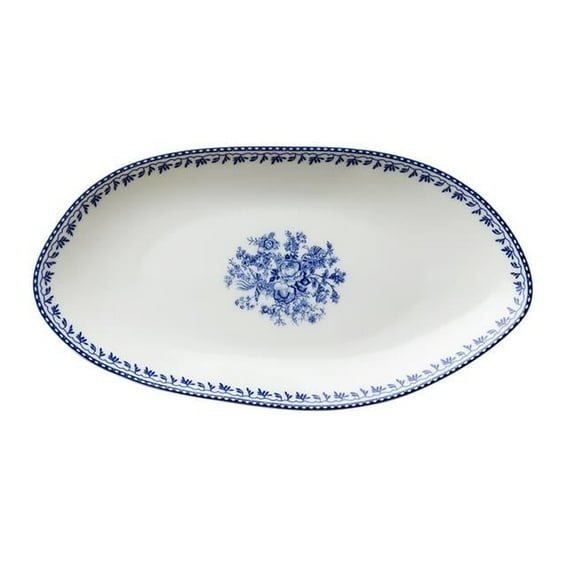 Oneida L6703061342 9.75 in. Lancaster Garden Blue Porcelain Oval Plate