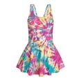 thumbnail image 4 of COEQINE Girls One Piece Tank Swimsuit with Skirt & Inner Liner, U Neck & V-Back Wide Strap Swimwear for Beach Play, Family Vacation, for Girls 8-9 Years, Pink Teal Yellow Tie-dye, 4 of 8