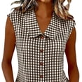 thumbnail image 6 of Women Gingham Button Down Slim Sleeveless Blouse Plaid Top Summer Henley Neck Tank Vest Spring Summer Clothes, 6 of 7